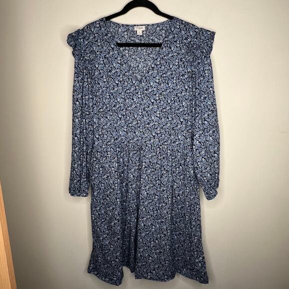 J. Crew Blue Floral Cotton Long Sleeve Mini Dress Size XL - Picture 8 of 10